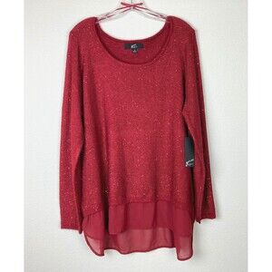 GNW Women’s NWT Pullover Tunic Sweater Size 1X Red Sparkly Sequins Holiday